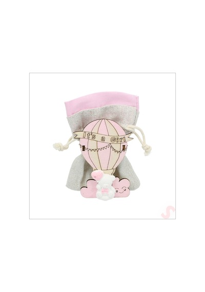 Ahşap Standlı 10cm X 8cm Kese, Pembe Uçan Balon - 1 Adet Renkli Çok Renkli