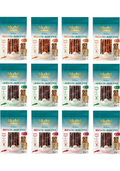 Nutri Canin 3 Çeşit Karma Sargılı Kolajen Çubuk Tahılsız Köpek Et Ödülü 80 G X 12 Adet