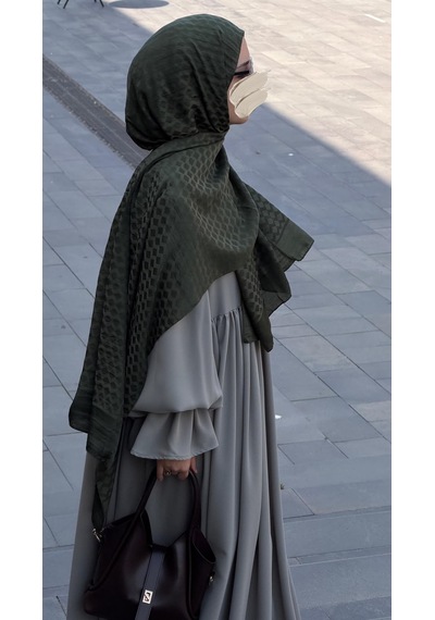 Qalortex Scarf Premium Pamuklu Jakar Şal-haki
