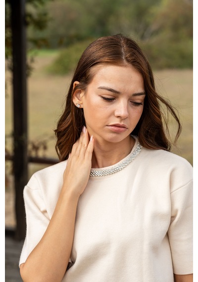 Verdeblanco Taşlı Yaka Basic Bluz Krem Krem