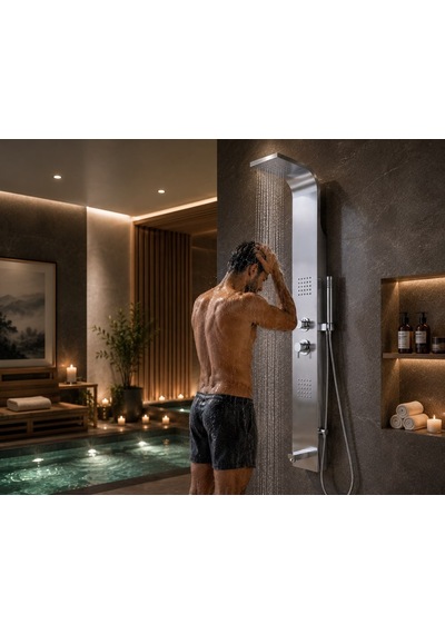 Rondo Krom Inox Hidromasaj Duş Paneli Acar 04.05.190 Açık Gri