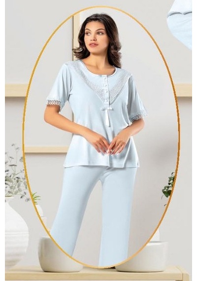 Xses 4850 Kadın Hamile Lohusa Sabahlıklı Pijama Takım-mavi