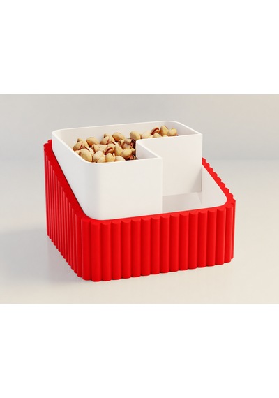 3d Baskı Fıstık Kasesi - Çift Hazneli Kabuk Ayırıcı Sunum Kasesi - Kırmızı Beyaz Çok Renkli