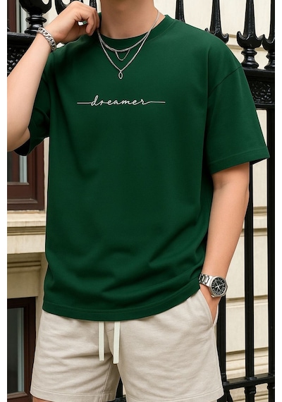 Dream Baskılı Unisex Tshırt 3q1 Yeşil