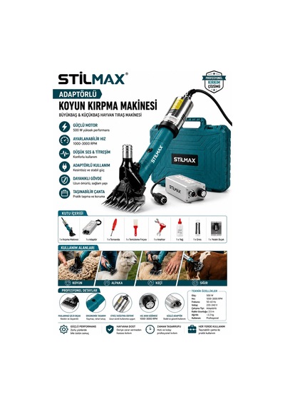 Stilmax Stl5059 Büyükbaş Küçükbaş Hayvan Kırkma Makinesi 500w Adaptörlü Profesyonel Çantalı Set