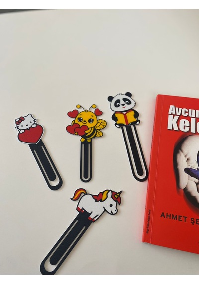 4'lü Kitap Ayracı Seti Panda Arı Unicorn Hello Kity Figürlü Klips Ayraç