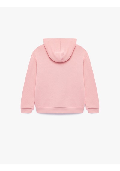 Koton Cep Detaylı Uzun Kollu Baskılı Oversize Kapşonlu Fermuarlı Sweatshirt Pembe 7wkg10018ak Gül
