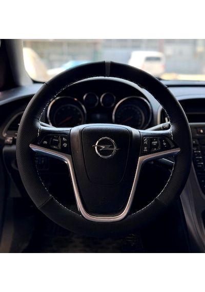 Dikişli Direksiyon Kılıfı Noktalı Deri Nubuk Deri Gri Yüzük Gri Dikişli Opel Astra J İcin Gri