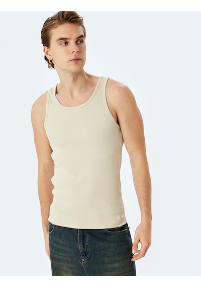 Koton Bisiklet Yaka Slim Fit Kolsuz Basic Atlet Bej 5sam30003mk Ekru