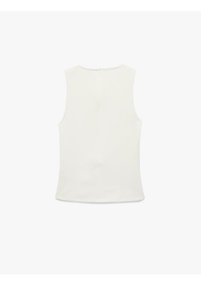 Koton Slim Fit Kolsuz Bisiklet Yaka Peplum Bluz Ekru 6sak10097ek