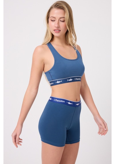 Athleshorts Yüksek Bel Kadın Uzun Boxer Şort-3270 Mavi