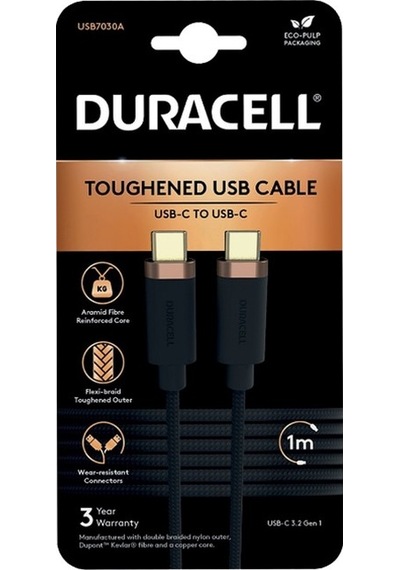 Duracell 1M USB-C to USB-C Şarj Kablosu Siyah