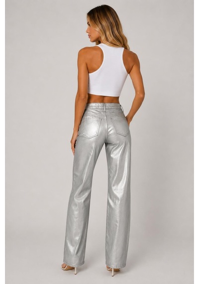 Alexandergardi Metalik Görünümlü Wide Leg Pantolon Gümüş