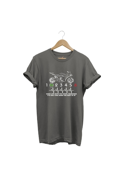 Hearth Beat Pulse Racing Motor Baskılı Tshirt Gri