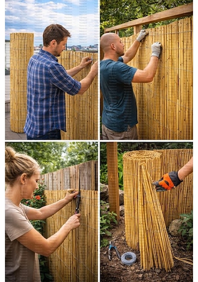 Doğal Kamış Bambu Çit 2.5 X5m Bahçe Teras Balkon Gizlilik Perdesi Gölgelik Örtü Açık Bej