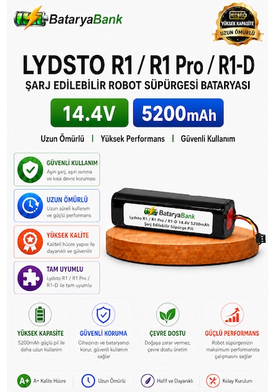 Bataryabank Lydsto R1 / R1 Pro / R1-d Uyumlu Robot Süpürge Bataryası 14.4v 5200mah Li-ion