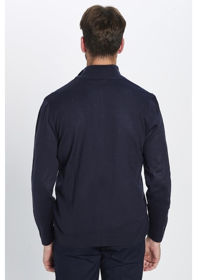 Tudors Erkek Slim Fit Dar Kesim Lacivert Dik Yaka Fermuarlı Düz Hırka-32261 Lacivert