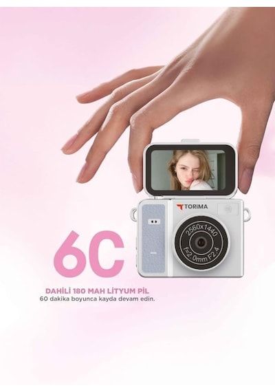 Torima Mini Dijital Kamera 2k Flip Ekranlı Selfie Video Vlog Kamerası Cmr46 Mavi