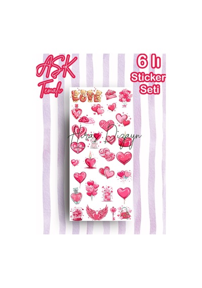 6’lı Aşk ve Sevgililer Günü Sticker Seti Ajanda Scrapbook Dekoratif Etiket