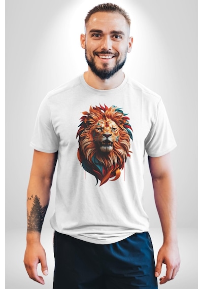 Renkli Kaplan Kükrüyor Unisex Unisex Beyaz Organik Baskılı T-shirt Penye Yüksek Kalite Beyaz