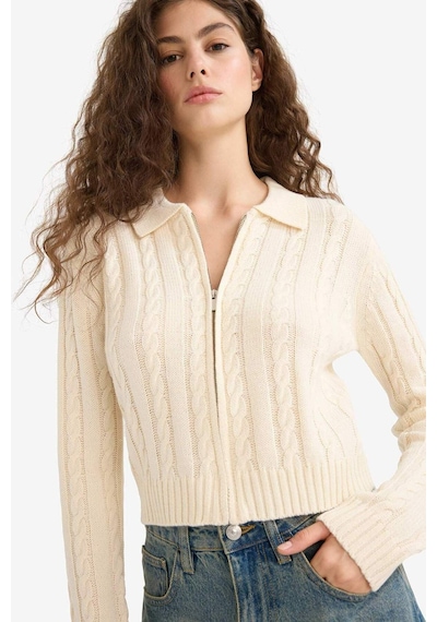 Defacto Regular Fit Polo Yaka Hırka A3331ax25wner103 Ekru