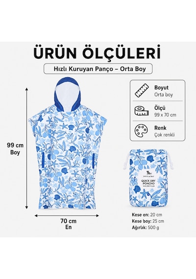 Dock And Bay Uv Korumalı Yetişkin Panço Design M Wavy Baby Mavi