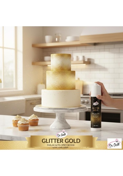 Glitter Sprey Altın Gold Boya 250 Ml Yenilebilir Simli Pasta Spreyi