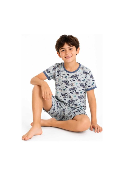 Tenra Erkek Çocuk Pamuklu Şortlu Pijama Takımı 3-12 Yaş Yeşil