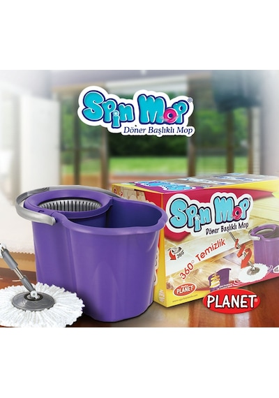 Spin Mop Döner Başlıklı Paspas Temizlik Seti Mor 19 L