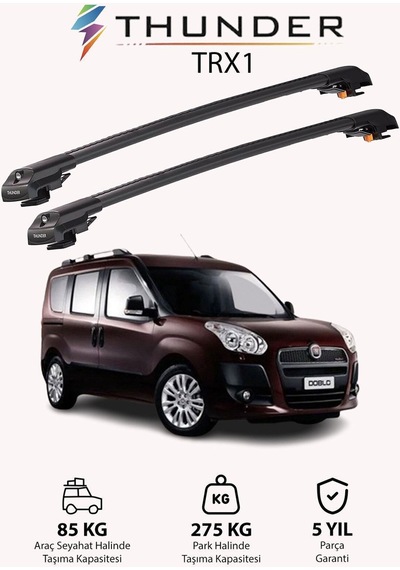 Fıat Doblo 2 2010-2022 Trx1 Thunder Carrier Kilitli Ara Atkı Taşıyıcı Tavan Barı Siyah