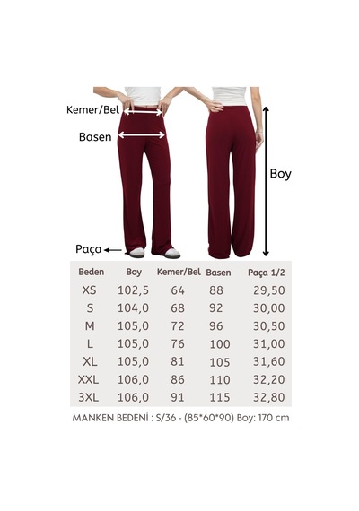 Penyebizden Nira Kadın Maxi Boy İspanyol Paça Viskon Pantolon-bordo Bordo