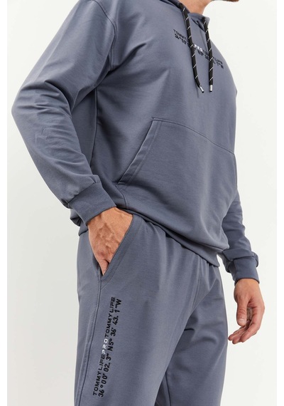 Tommy Life Petrol Kapüşonlu Kanguru Cep Lastik Paça Erkek Oversize Eşofman Takımı - 85117 Petrol