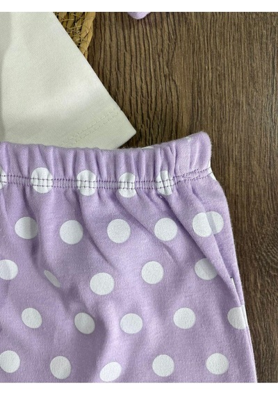 Bebicix Puantiyeli Fiyonklu Bereli Alttan Çıtçıtlı Kız Bebek Takım Mor