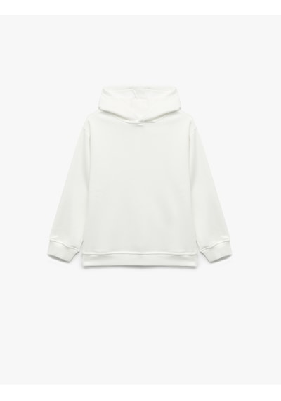 Koton Pamuklu Uzun Kollu Kapşonlu Şardonlu Oversize Sweatshirt Ekru 7wkb10027tk