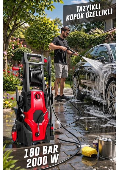 Butools ST-19 180 Çelik Şanzuman Musluk ve Kovadan Çekme Yüksek Basınçlı Yıkama Makinesi Kırmızı