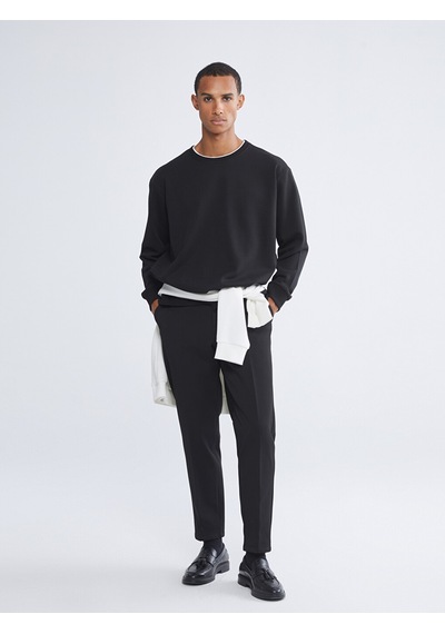 Lcw Vision Siyah Bisiklet Yaka Erkek Kalın Sweatshirt