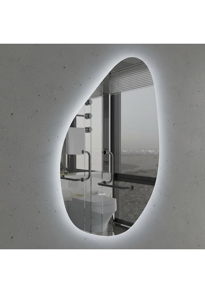 75x108 Cm Modern Asimetrik Led Ayna Dokunmatik, Dim Edilebilir, 6500k Beyaz Işık Banyo Aynası Beyaz