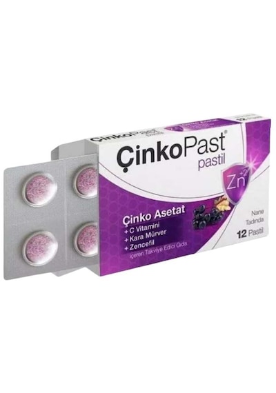 Çinkopast C Vitamini, Zencefil, Karamürver, Nane 2 x 12 Pastil
