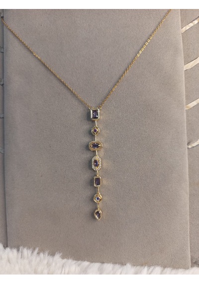 Beren Aksesuar Stainless Steel 7 Element Çelik Y Kolye Gold
