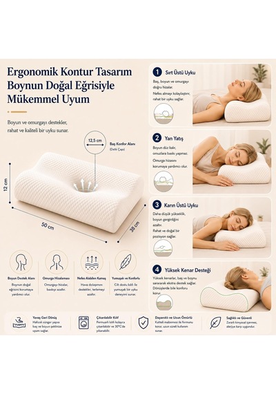 Yüzüstü Uyku Yastığı Nefes Alabilen Ergonomik Çift Taraflı Visco Yastık Genel