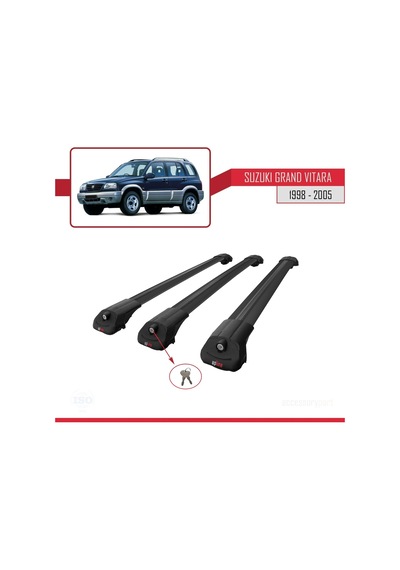Suzuki Grand Vitara 1998-2005 Arası İle Uyumlu Ace-1 Ara Atkı Tavan Barı Siyah 3 Adet Bar