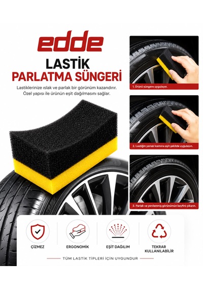 Edde Araba Araç Oto 3'lü Lastik Parlatma Süngeri Parlatıcı Sünger Oto Detailing