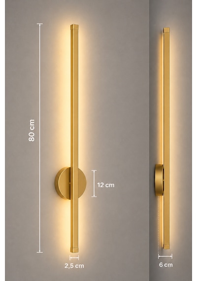 Dekoratif 20w İç Mekan Gold Kasa 3 Renkli Işık Elektrikli 80 Cm Duvar Aplik 1 Adet