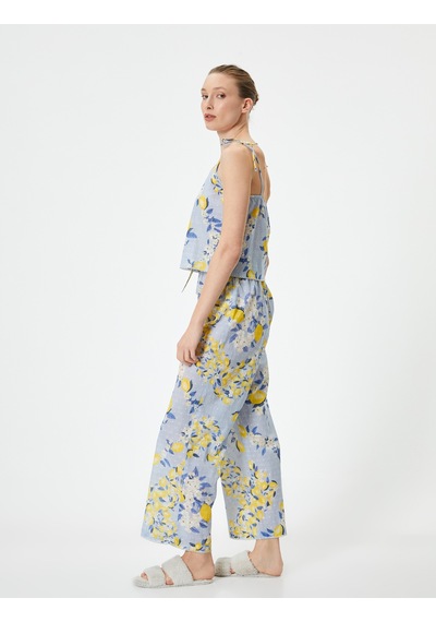 Koton Pijama Altı Beli Bağcıklı Fırfırlı Pamuklu Sarı Desenli 4slk50044mw Sarı