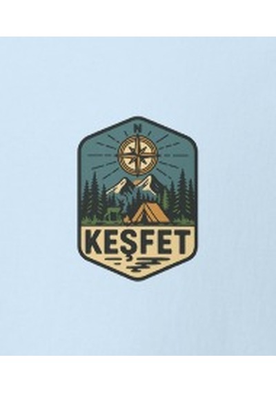 Wildstyle Keşfet Renkli Vintage Dağ Doğa Macera Kamp Rozet Baskılı Unisex Bisiklet Yaka Pamuklu Tişört Bebek Mavisi
