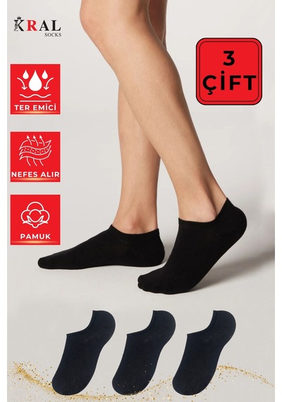 Kral Socks Unisex Düz Desen 3 Çift Pamuklu Çorap Siyah