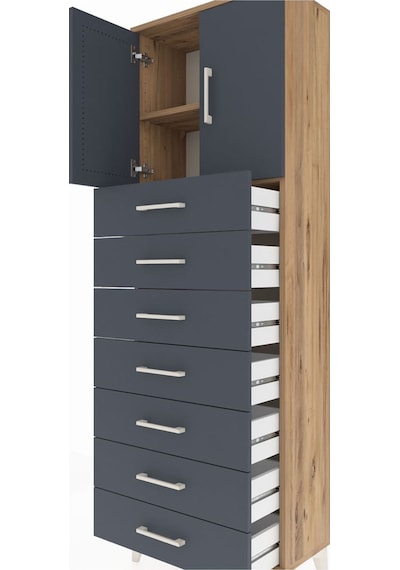 Arges Dolap 2 Raflı 7 Çekmeceli 2 Kapaklı 60x30x182 Çam-antrasit Çam