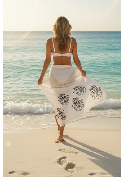 %100 Pamuk Müslin Peştemal Plaj Havlusu 80x180 Cm Püsküllü Yumuşak Sarong Pareo Yüksek Emici Havlu Beyaz
