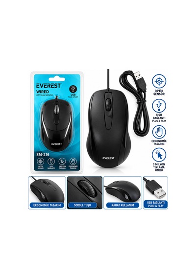 Kablolu Usb Işıklı Optik Mouse 1200 Dpı Mi