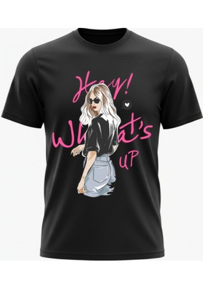 Urbantrendstore Unisex Genç Kız Whats Up Oversize Fit Rahat Geniş Salaş T-shirt Günlük Tişört Siyah